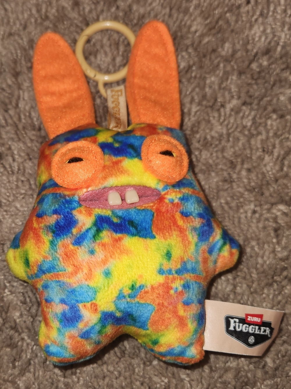 ZURU Fuggler Keychain Rabid Rabbit Ugly Monster Plush Tie Dye Orange 14 Inch